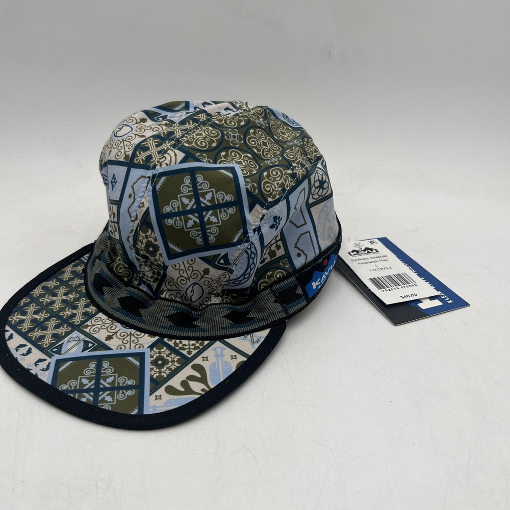 KAVU Synthetic Strapcap Large Patchwork Play Blue Green Mens Outdoors Hat